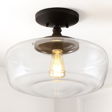 Marfa 14" Glass/Iron Farmhouse Modern LED Flush Mount - JONATHAN Y